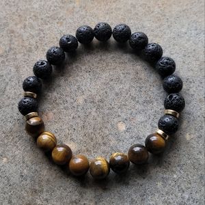 Unisex Tiger's Eye Mala Bead Lava Bead Handmade Bracelet